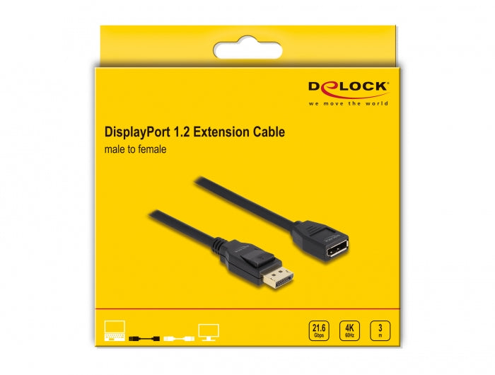 DeLOCK DisplayPort Verlängerung DP 1.2 4K 60 Hz – 3 m