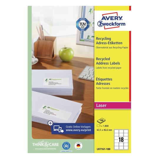 AVERY Zweckform – Adress-Etiketten, 64 mm × 47 mm, 1'800 Etiketten (100 A4 Blätter)