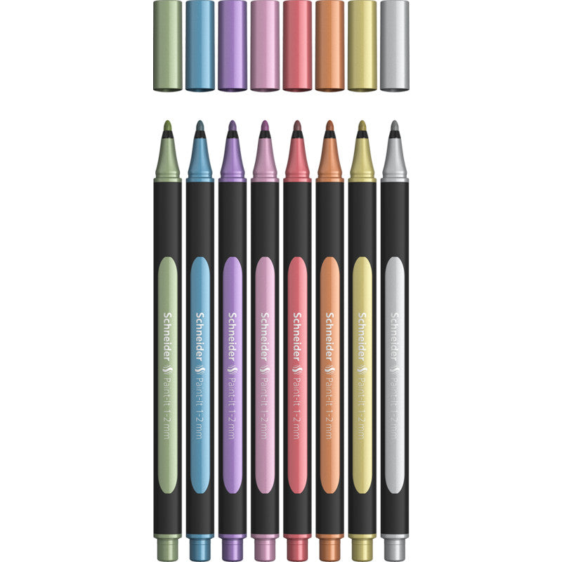 Schneider Schreibgeräte Schneider Paint-it Filzstift Metallic – Rundspitze, 1–2 mm, schnell trocknend, 8 Farben