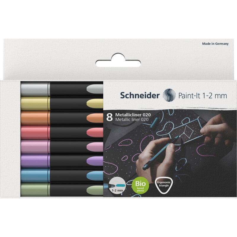 Schneider Schreibgeräte Schneider Paint-it Filzstift Metallic – Rundspitze, 1–2 mm, schnell trocknend, 8 Farben