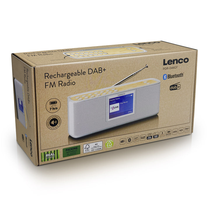Lenco PDR-046GY – DAB, DAB+, FM, Bluetooth, integrierter Akku
