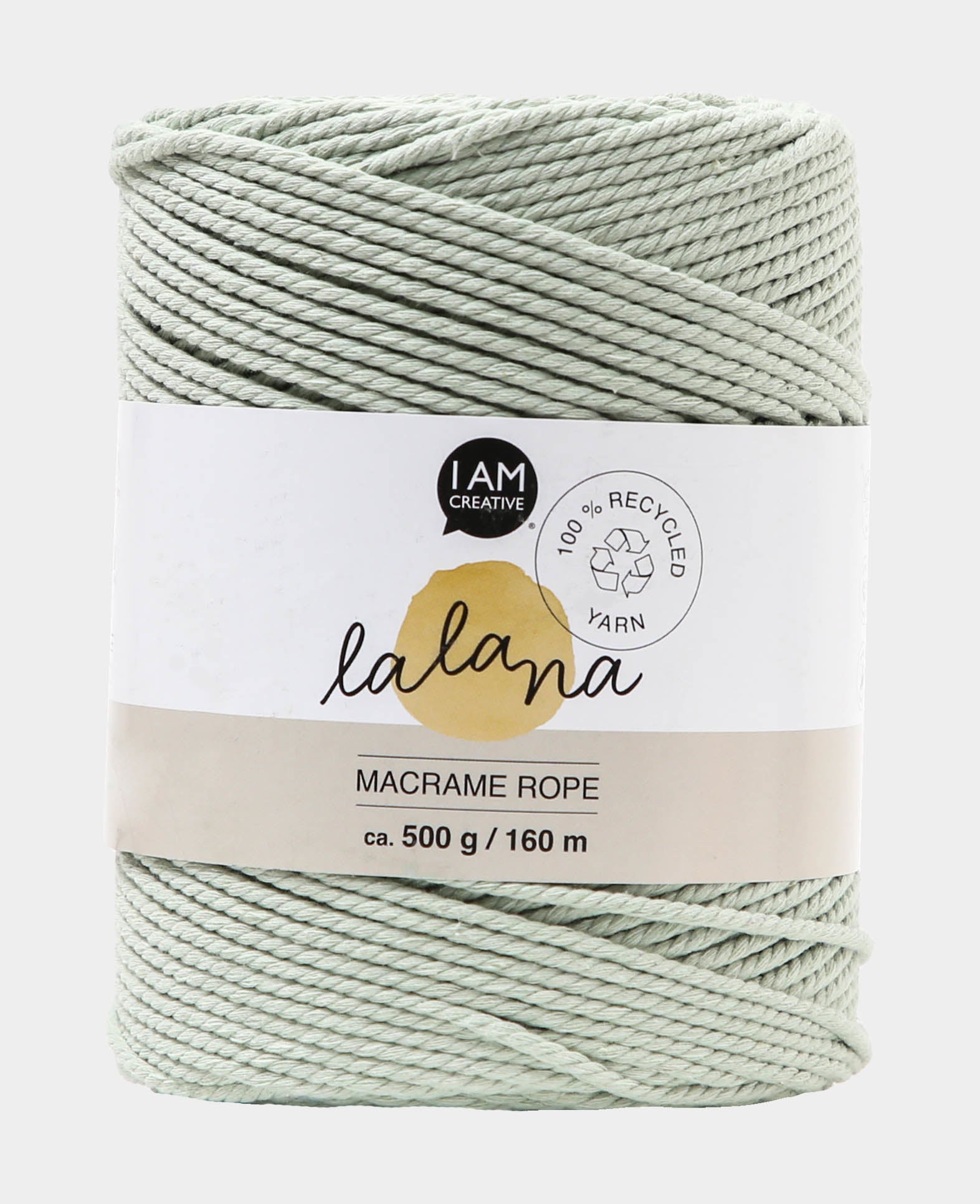 lalana Makramee-Kordel Graugrün – Ø 2 mm, 500 g, 160 m, 80% Baumwolle/20% Polyester