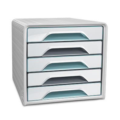 CEP Schubladenelement – 5 Schubladen, für A4, grün/grau, Polystyrol (PS), B 288 × H 360 × T 270 mm