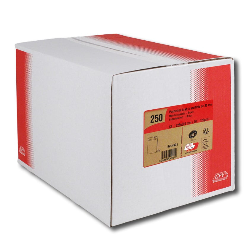 GPV France GPV Seitenfaltentasche – C4, 30 mm, ohne Fenster, selbstklebend, Papier, braun – 250 Stk.