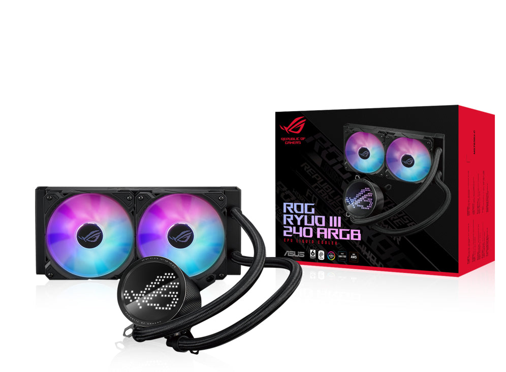 ASUS ROG RYUO III 240 ARGB – AIO Flüssigkeitskühler – 240 mm, 2×120 mm, 2200 U/min, für AM4, AM5, LGA 1700 und andere