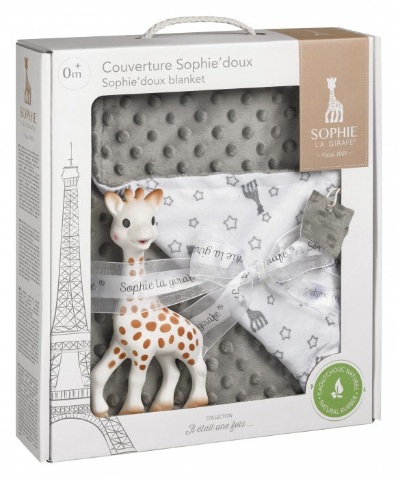 Sophie la Girafe Wohndecke – Polyester, Grau, Weiss – 73 × 91 cm