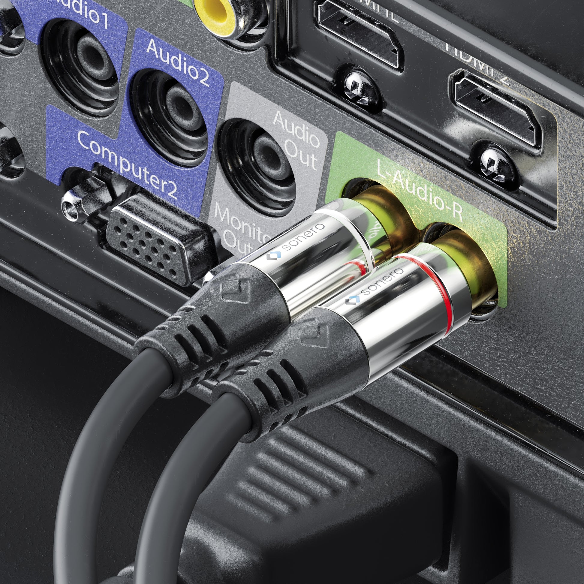Sonero Audio-Verlängerungskabel 2×RCA (Stecker) auf 2×RCA (Buchse) – 10 m, vergoldete Kontakte, Schwarz