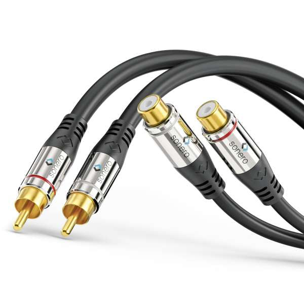 Sonero Audio-Verlängerungskabel RCA (Stecker) auf RCA (Buchse) – 15 m, vergoldete Kontakte, Schwarz