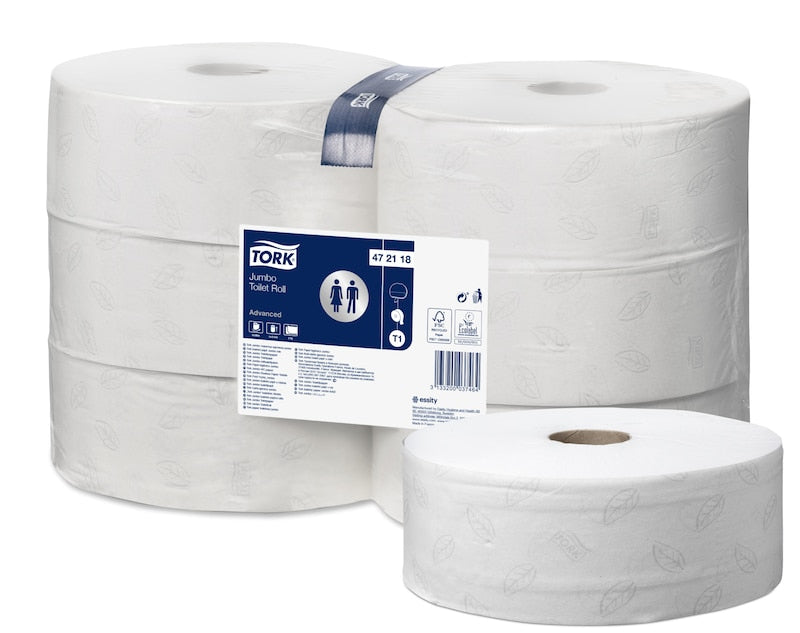 Tork Advanced Toilettenpapier Jumbo – 2-lagig, Rollenlänge 380 m, 1900 Blatt/Rolle – für Tork T1 – 6 Rollen