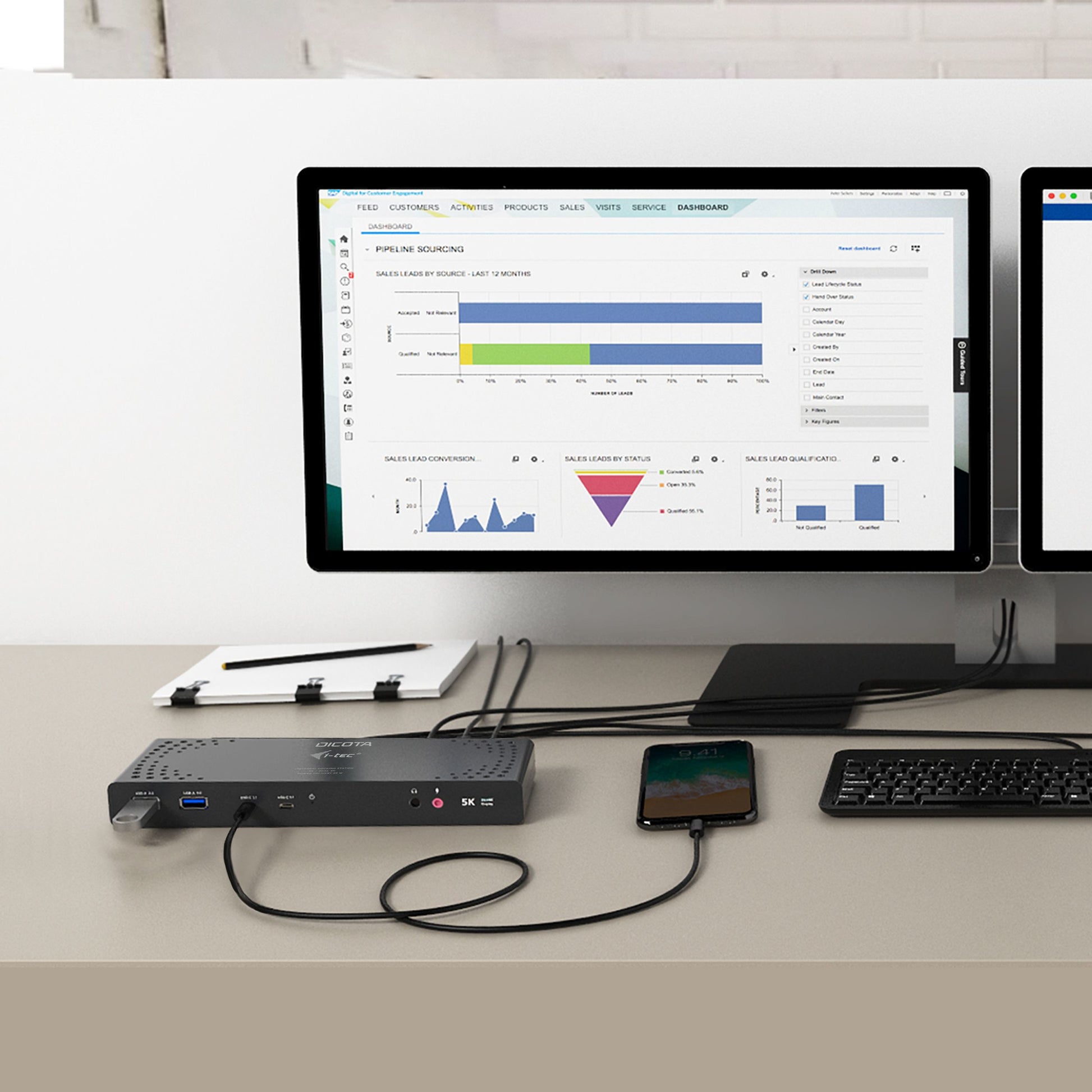 DICOTA D31952 Dockingstation – USB-C, 2× DP, 2× HDMI, 2× USB-C, 65 W PD, GbE, 3,5 mm Audio, TB3 × 1, für Windows