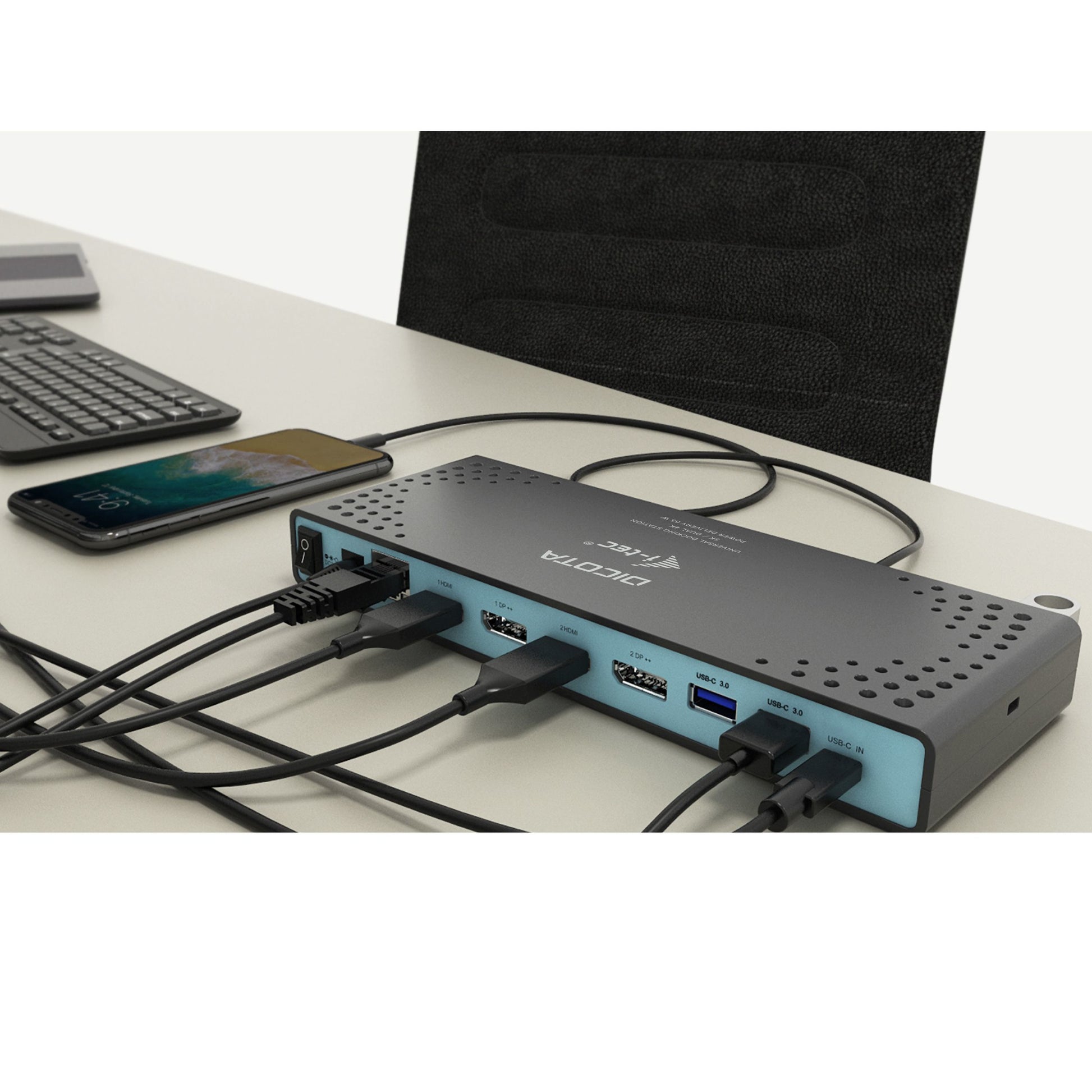 DICOTA D31952-UK Dockingstation – USB-C, 2× DP, 2× HDMI, GbE, 3,5 mm Audio, TB3 × 1, für Windows/Mac/Linux