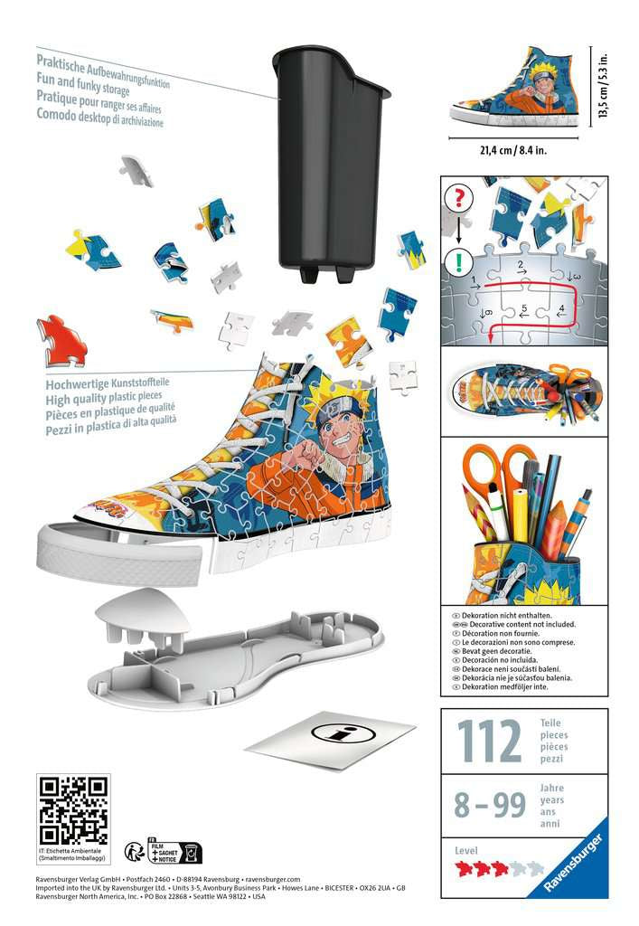 Ravensburger 3D Puzzle Naruto Sneaker – 108 Teile – 21,4 × 13,5 × 7,6 cm – ab 8 Jahren – CE
