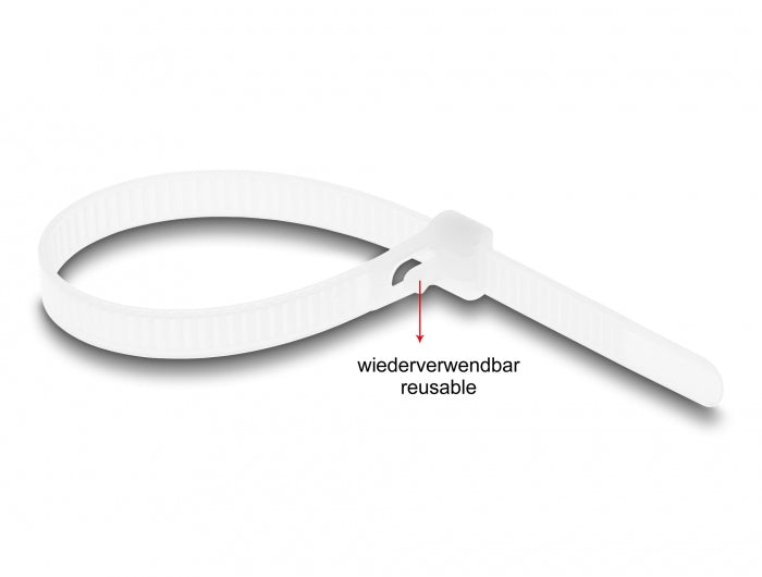 DeLOCK Klettkabelbinder, 7,2 mm × 0,2 m, Weiss, 100 Stück