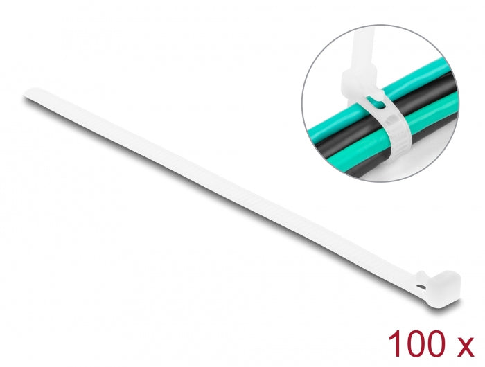 DeLOCK Klettkabelbinder, 7,2×150 mm, 100er-Pack – Weiss