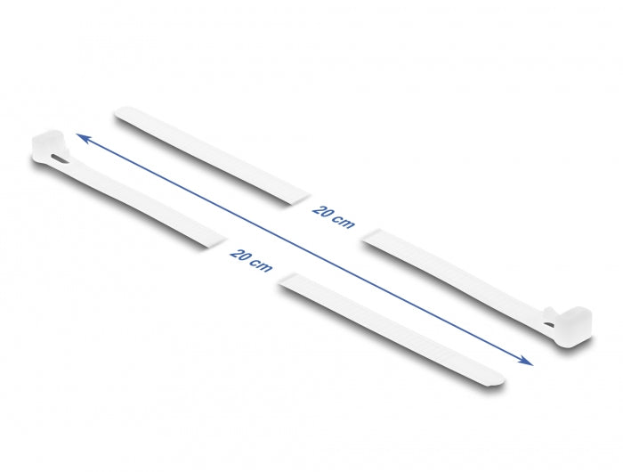DeLOCK Klettkabelbinder, 7,2 mm × 0,2 m, Weiss, 100 Stück