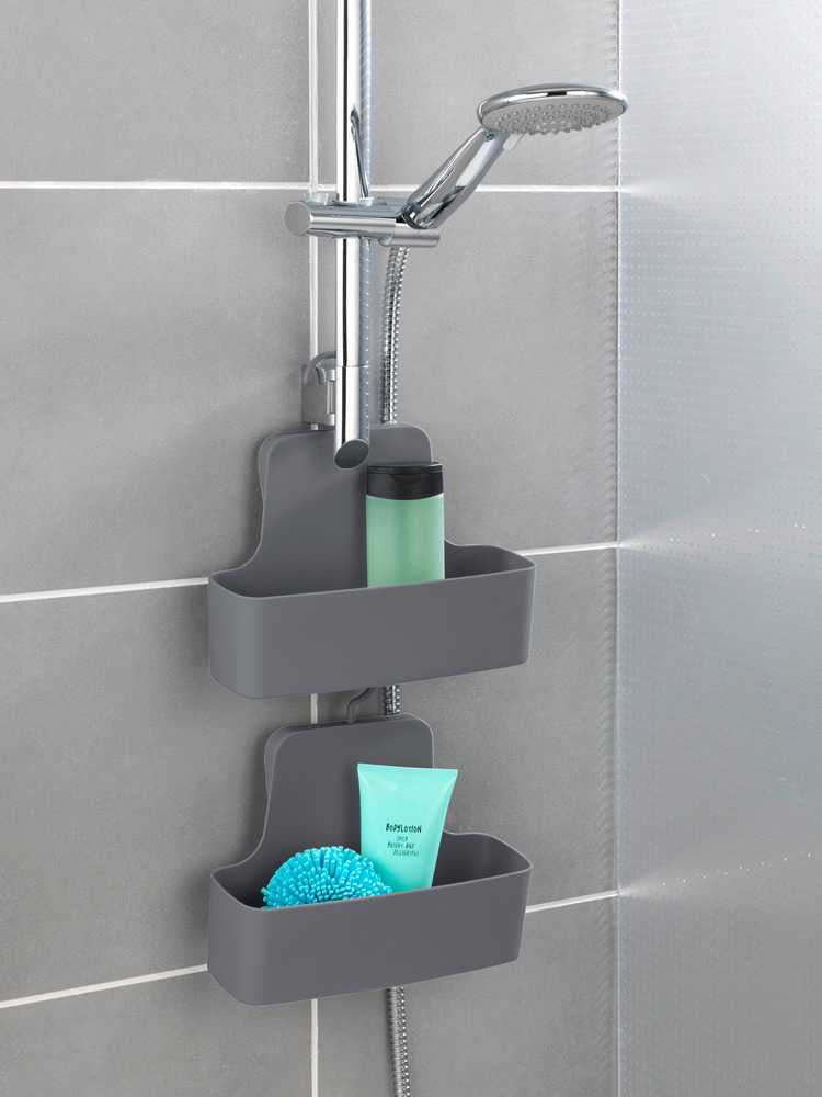 WENKO Aufbewahrungsbox (Bad) – 26×9×24 cm, Kunststoff (Polyurethan/PVC), Haken, Anthrazit