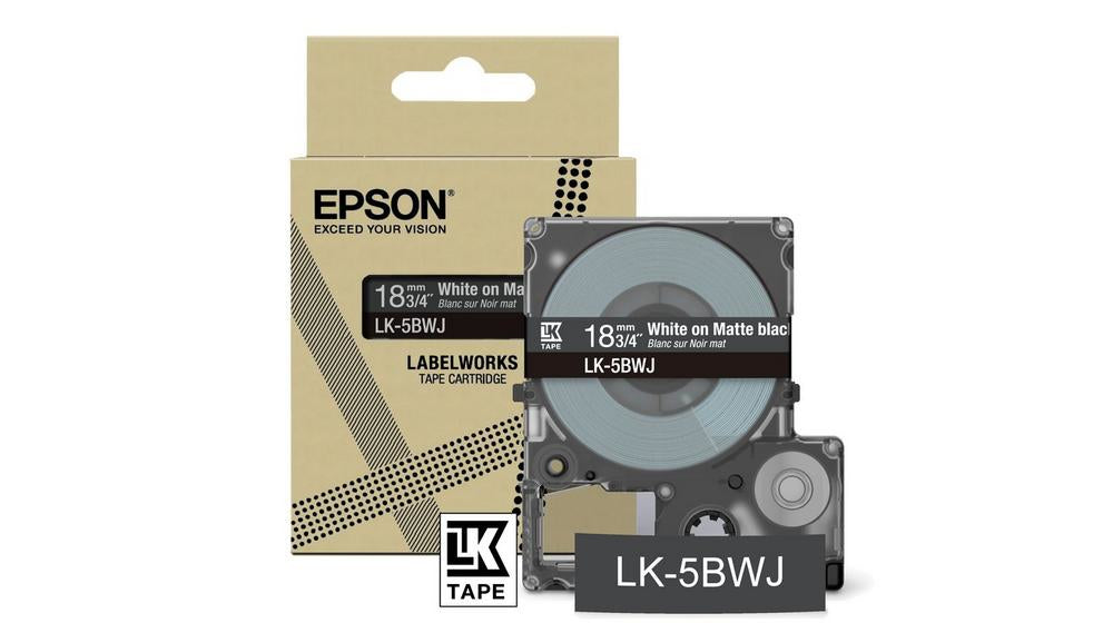 Epson LK-5BWJ Schriftband – Schwarz auf Weiss – 18 mm, Matt – für Epson LabelWorks LW-C410