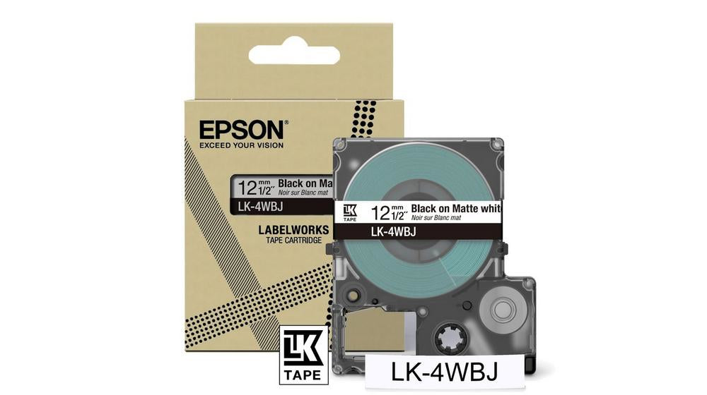 Epson LK-4WBJ Schriftband – Schwarz auf Weiss – 12 mm, Matt – für Epson LabelWorks