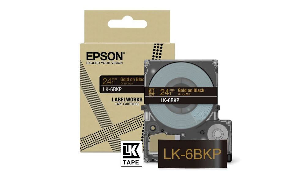 Epson Schriftband – 24 mm × 9 m, Schwarz, Gold – LK-6BKP