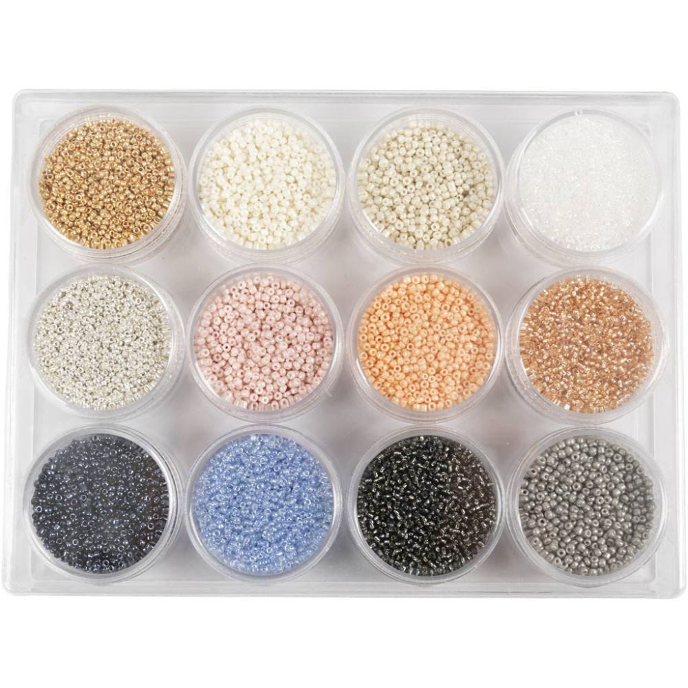 Creativ Company Glasperlen, Rocailles – mehrfarbig – Ø 1,7 mm, Loch 0,5–0,8 mm – 12 Stk.
