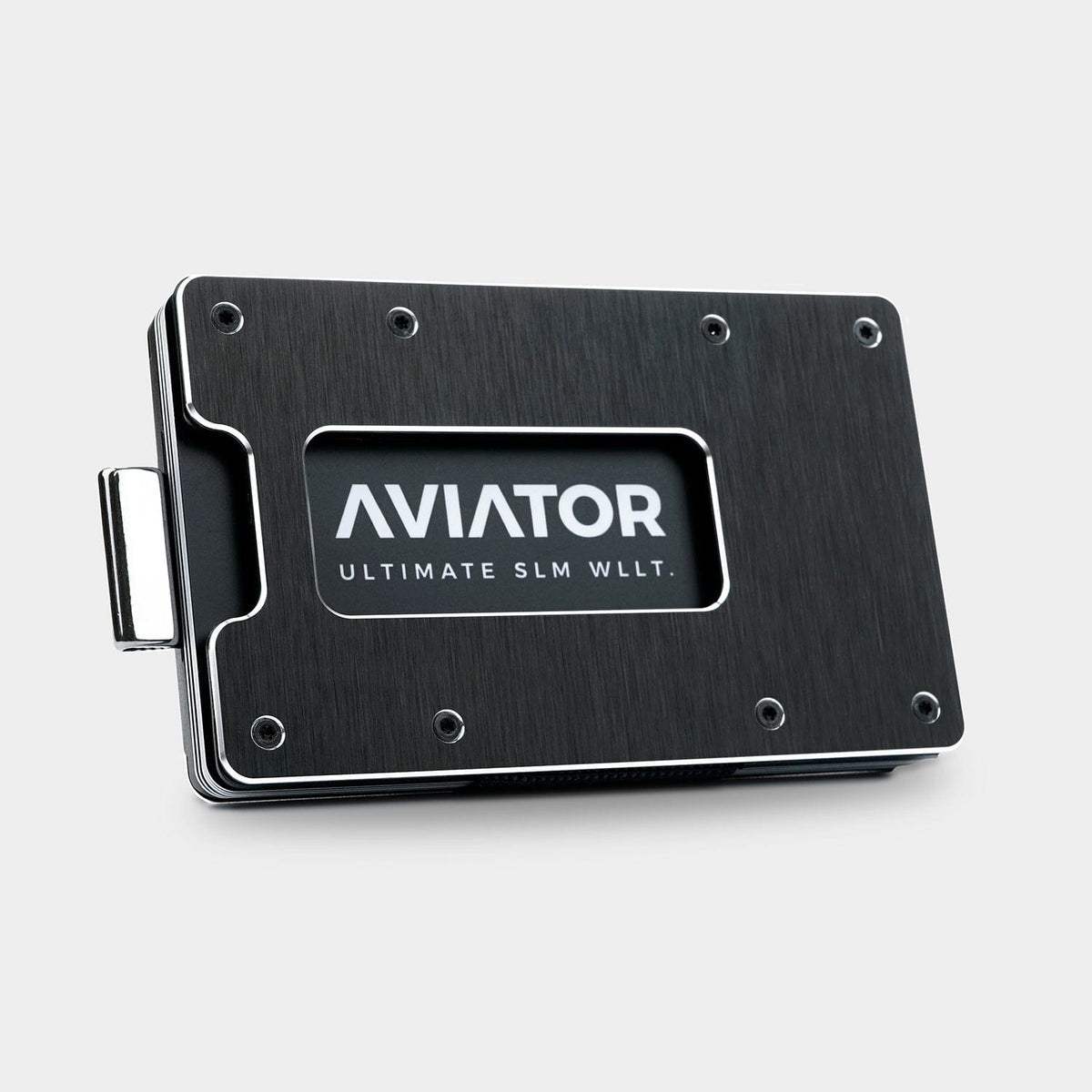 Aviator Wallet Brieftasche – RFID-Schutz, 20 Karten, Münzfach, Clip-Verschluss – 86 × 11 × 54 mm – Schwarz