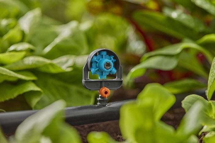 Gardena 6-in-1 Sprühdüse – 34 mm, Kunststoff, Grau/Türkis/Orange, Endzeilenmontage, für Micro-Drip-System