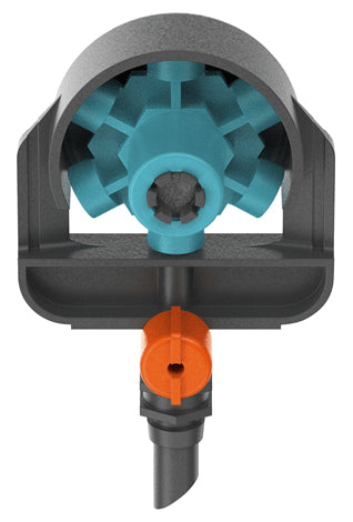 Gardena 6-in-1 Sprühdüse – 34 mm, Kunststoff, Grau/Türkis/Orange, Endzeilenmontage, für Micro-Drip-System