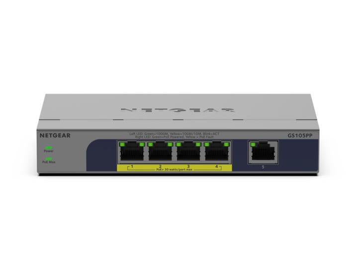 NETGEAR GS105PP-300EUS – Switch (Unmanaged) – 5×GbE, PoE+ 83 W