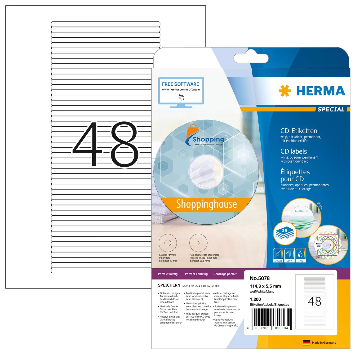 HERMA Special – Etiketten A4 114 × 6 mm – Papier – Laser/Inkjet – 48 pro Blatt, 25 Blätter (1'200 Stk.)