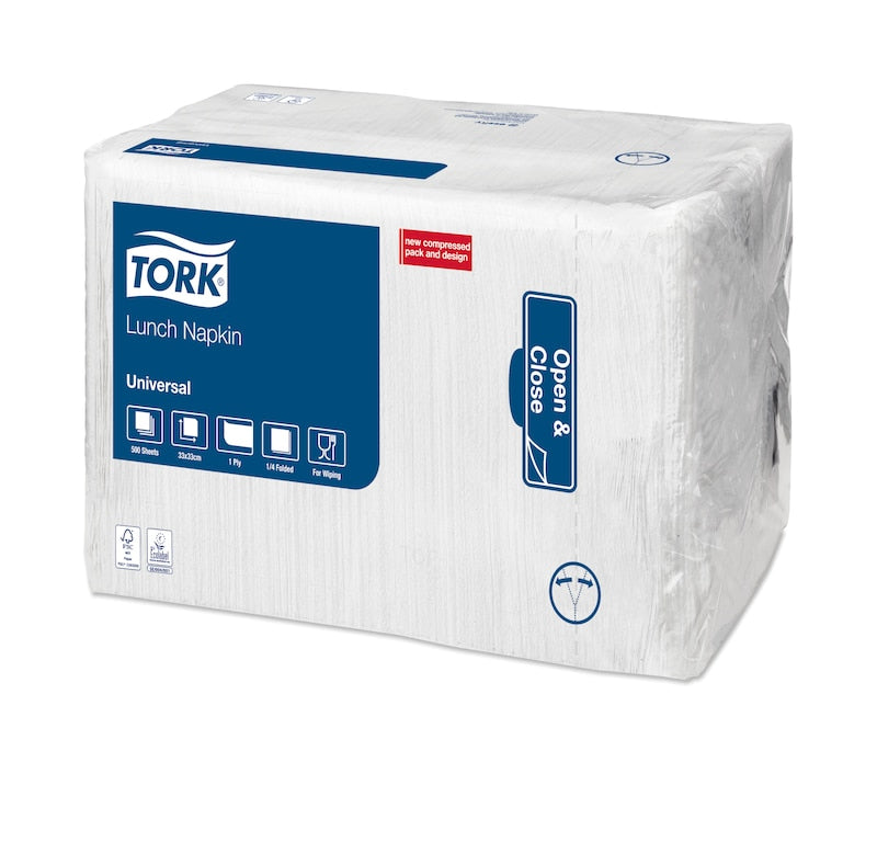 Tork Servietten weiss – 32,5 × 32,5 cm, 1-lagig, 1/4-Falz – 4000 Stück