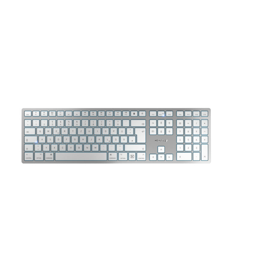 Cherry KW 9100 Slim – Tastatur – Schere (Cherry SX) – kabelgebunden & Bluetooth – QWERTZ (DE) – Silber – für Mac