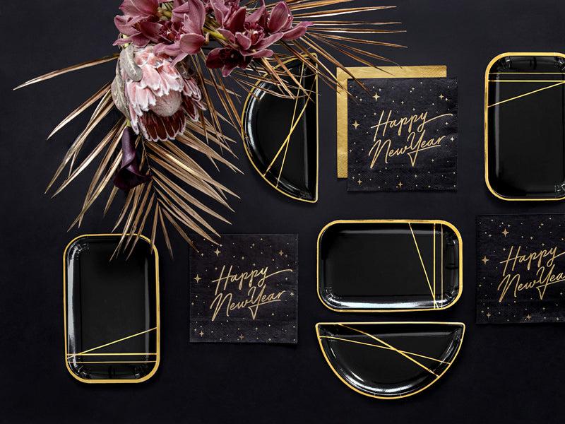 PartyDeco Servietten Neujahr, schwarz/gold – 33 × 33 cm, 3-lagig – 20 Stück