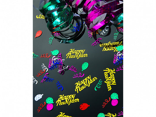 PartyDeco Konfetti Happy New Year Schrift – Gold – 4 × 2 cm – Kunststoff – 3 g