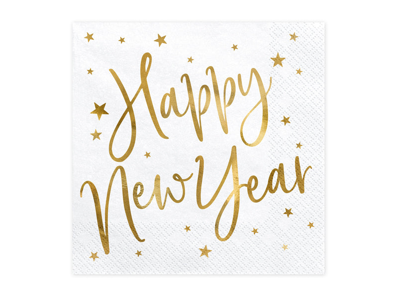 PartyDeco Neujahrsservietten – gold, weiss – 33 × 33 cm, 3-lagig – 20 Stück