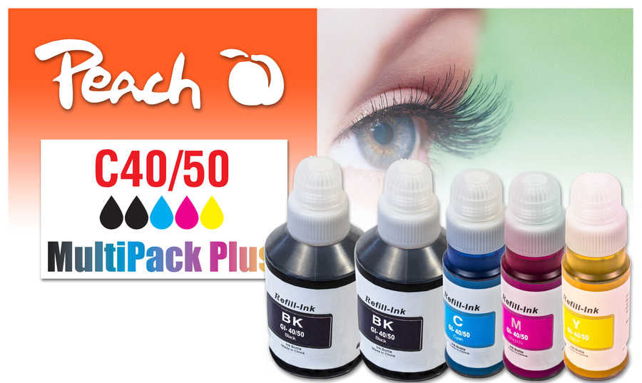 Peach CISS GI-40/50 Tintenpatronen-Multipack, Schwarz/Cyan/Magenta/Gelb (Kompatibel) – für Canon Pixma G/GM-Serie