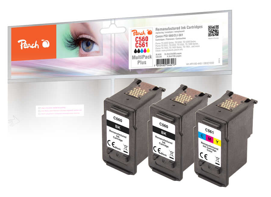 Peach PG-560/CL-561 Tintenpatronen-Multipack, 3er-Set (Kompatibel) – für Canon Pixma TS 5300/5350/5400 …