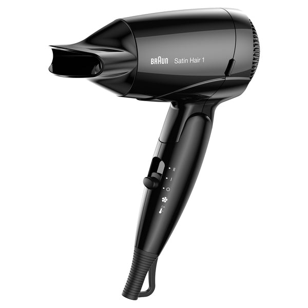 Braun Haartrockner Satin Hair 1 HD130 – 1200 W, Klappgriff, Ionenfunktion – Schwarz