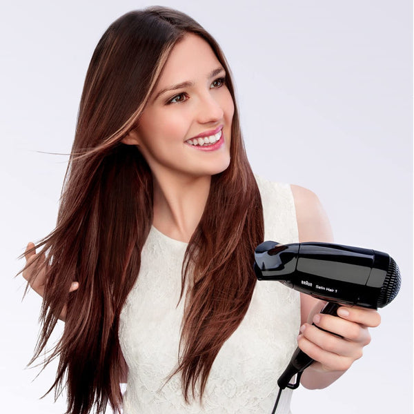 Braun Haartrockner Satin Hair 1 HD130 – 1200 W, Klappgriff, Ionenfunktion – Schwarz