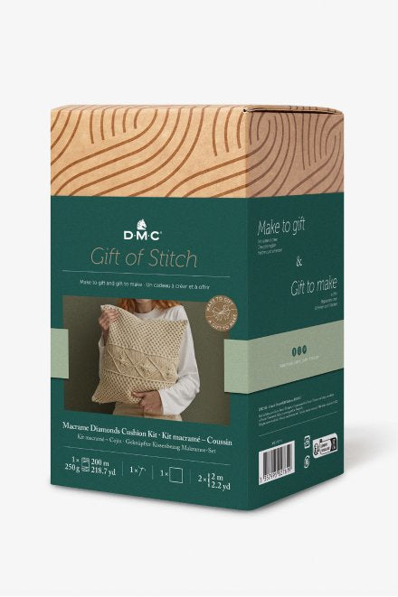 DMC Gift of Stich – Makramee-Set – Kissen – 40 × 40 cm – 8-teilig – Baumwolle/Polyester – Beige