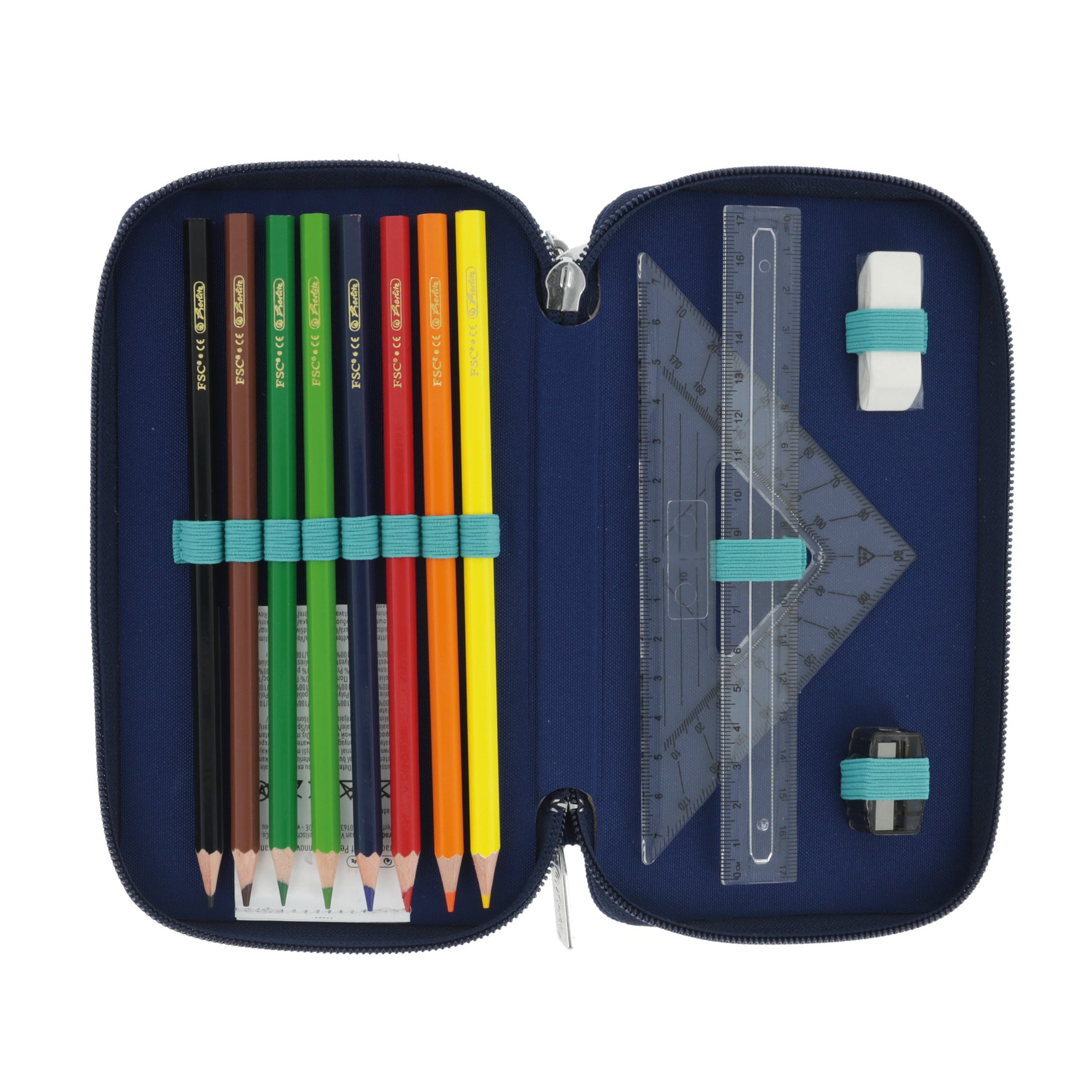 Herlitz TriCase Deep Ocean – Schüleretui, 3 Klappen, gefüllt (31-teilig), rosa, Polyester, 19 × 11,5 × 7 cm