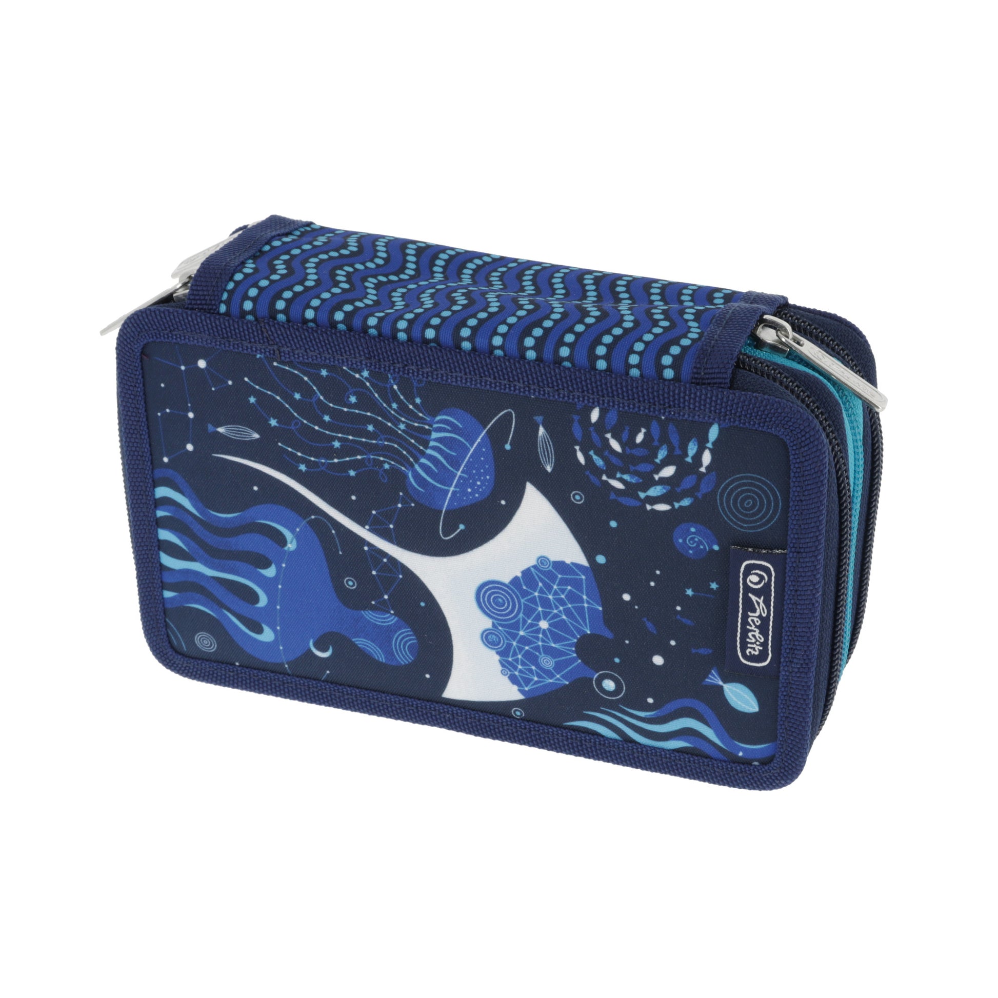 Herlitz TriCase Deep Ocean – Schüleretui, 3 Klappen, gefüllt (31-teilig), rosa, Polyester, 19 × 11,5 × 7 cm