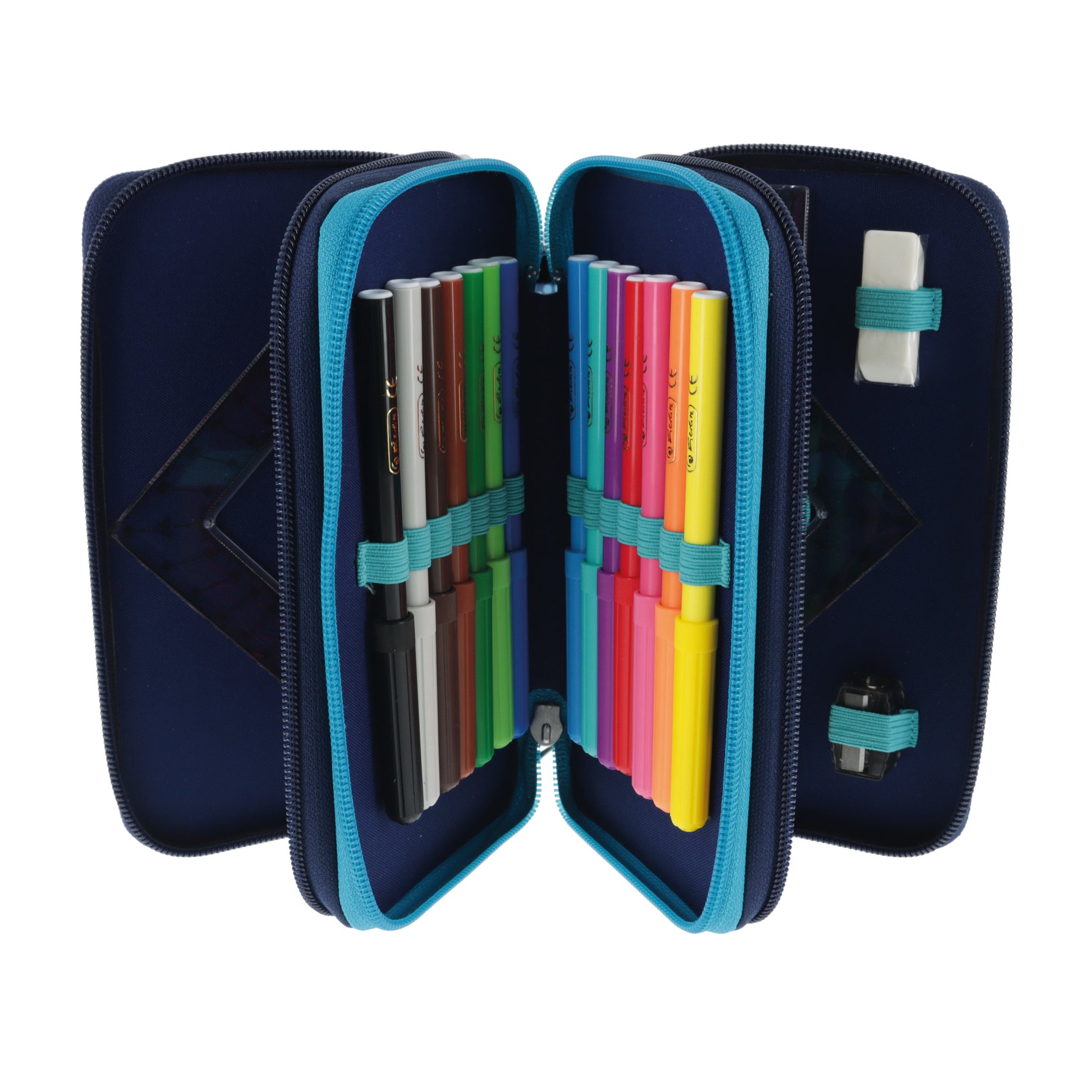 Herlitz TriCase Deep Ocean – Schüleretui, 3 Klappen, gefüllt (31-teilig), rosa, Polyester, 19 × 11,5 × 7 cm