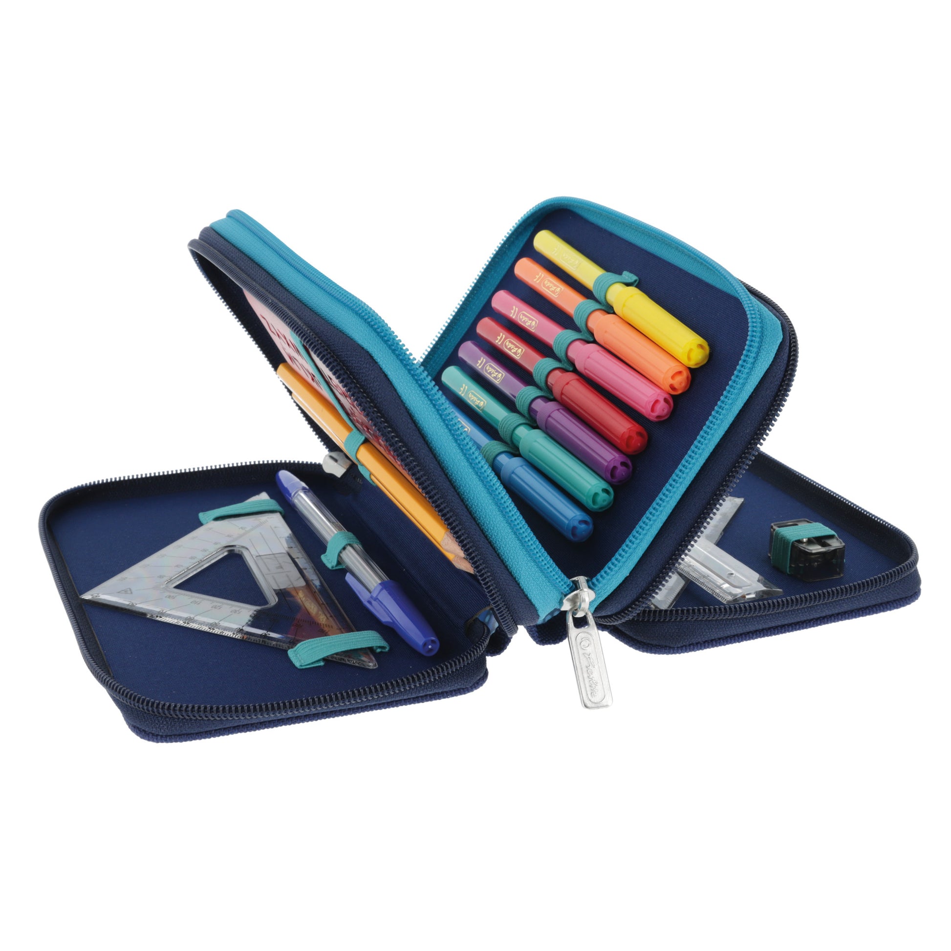 Herlitz TriCase Deep Ocean – Schüleretui, 3 Klappen, gefüllt (31-teilig), rosa, Polyester, 19 × 11,5 × 7 cm
