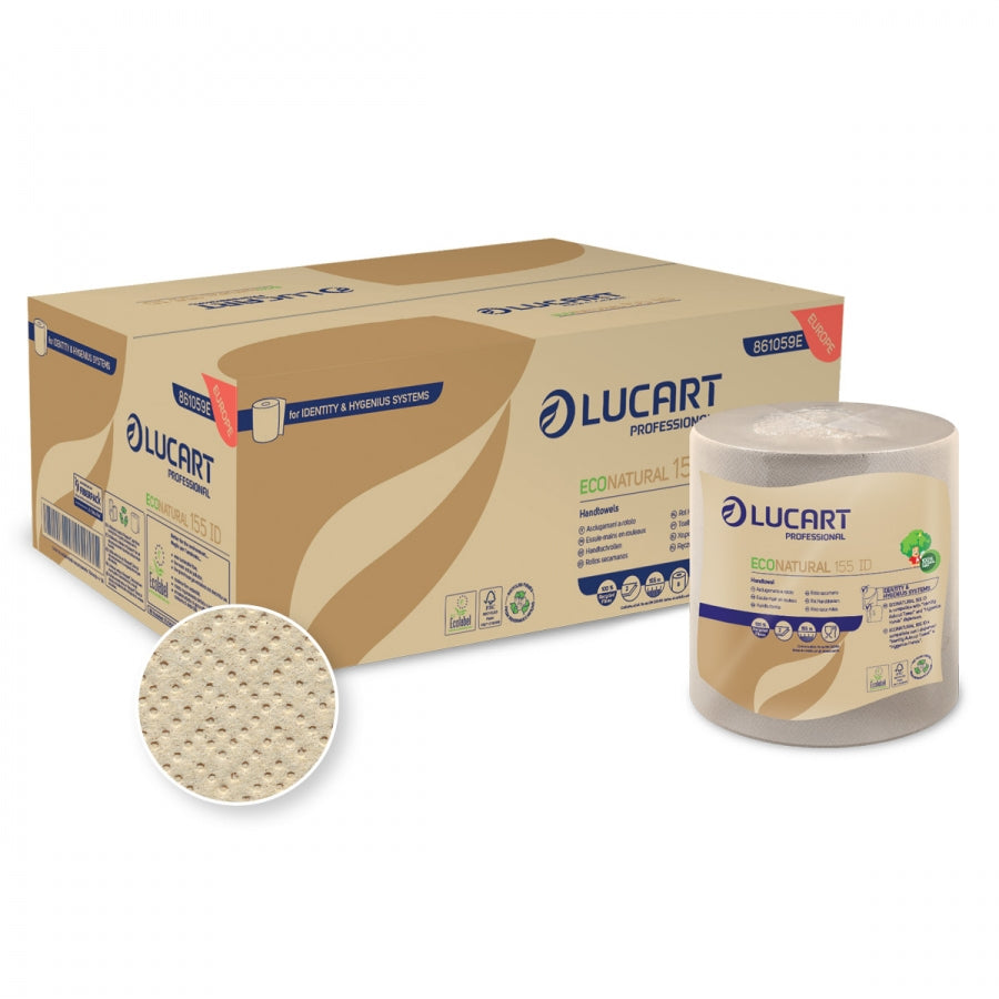 Lucart Professional Handtuchrolle – 2-lagig, natur – 155 mm × 155 m – für Autocut – Sack 6 Rollen