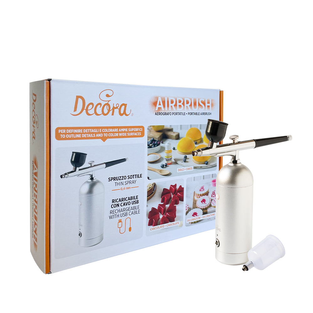 Decora 241010 – Airbrush-Pistole – Düse Ø 0,4 mm, Edelstahl, Einfachwirkung, inkl. Kompressor