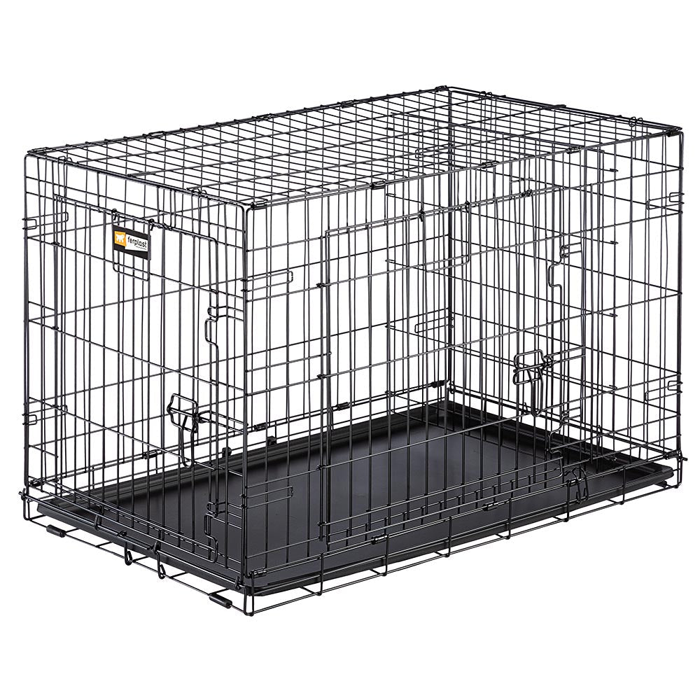 Ferplast Transportbox Dog-Inn 90 – faltbar, 2 Türen – für Hunde – 92,7 × 62,5 × 58,1 cm – schwarz, Metall
