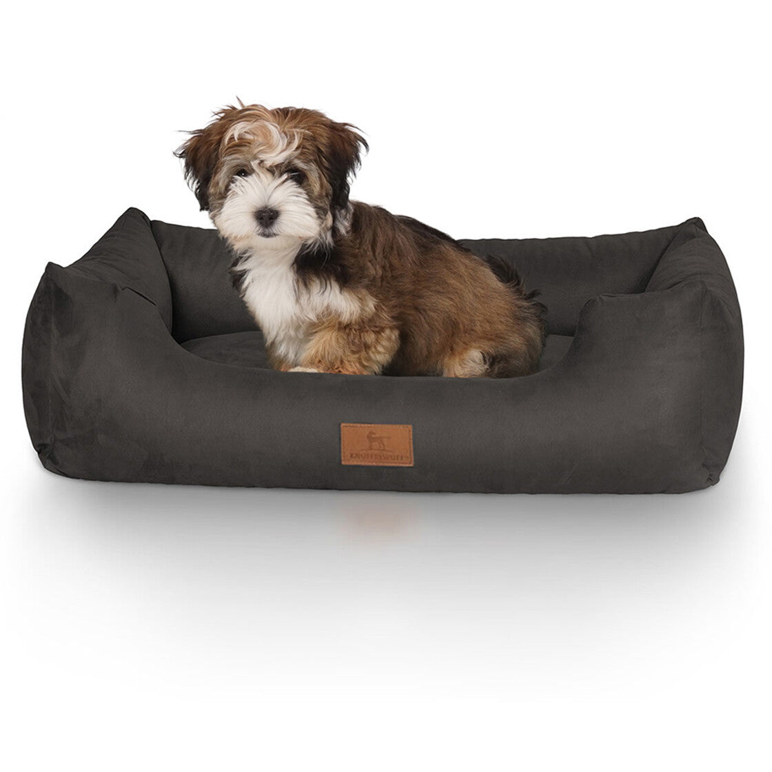 Knuffelwuff Haustierbett – 63 × 85 × 23 cm, Velour, abnehmbarer Bezug, rutschfester Boden, schwarz, 1 Stk.