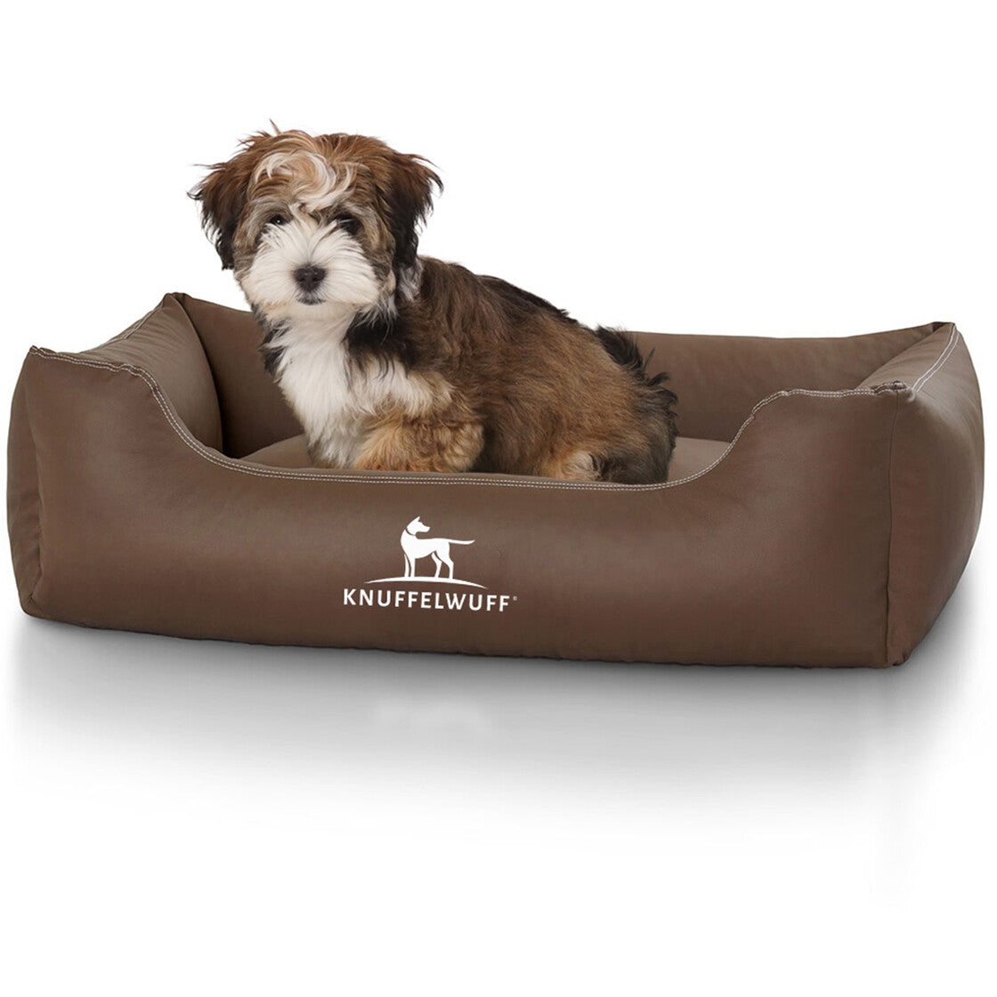 Knuffelwuff Sidney Hundebett – 63 × 85 cm, Kunstleder, Schaumstoff, abnehmbarer Bezug, braun, 1 Stk.