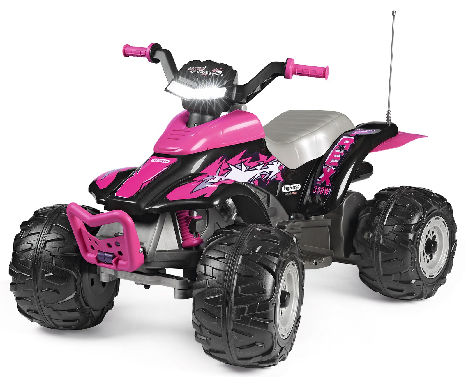 Peg Perego Aufsitz-Quad – 12 V, 6,7 km/h, 40 kg – 64,5 × 99,5 × 65,5 cm – ab 3 Jahren – schwarz/pink