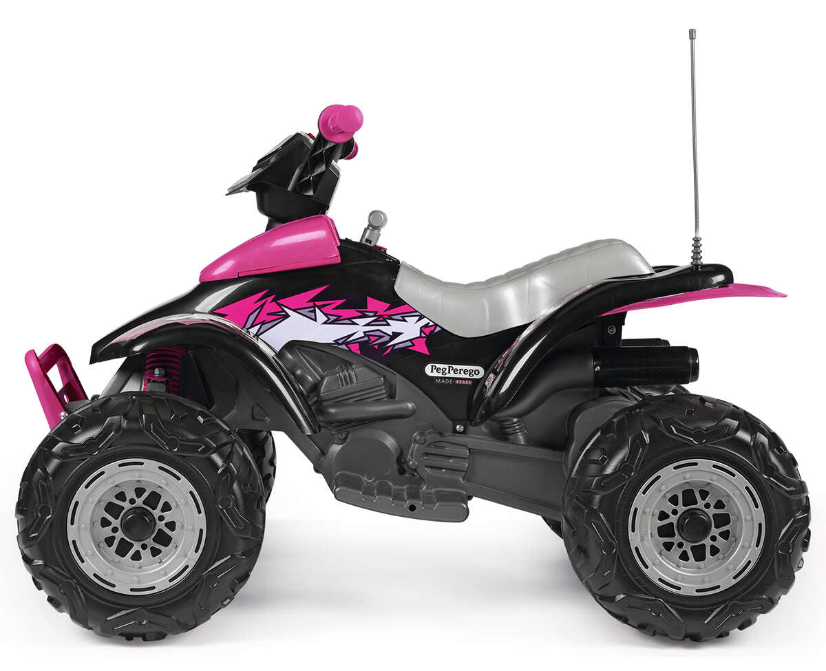 Peg Perego Aufsitz-Quad – 12 V, 6,7 km/h, 40 kg – 64,5 × 99,5 × 65,5 cm – ab 3 Jahren – schwarz/pink